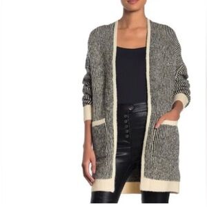 FRNCH Paris Black and Cream Open-Front Cardigan